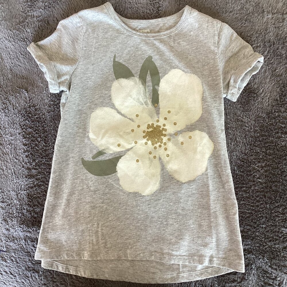 Carter's Grey with Flowers T-Shirt Size 8/8A